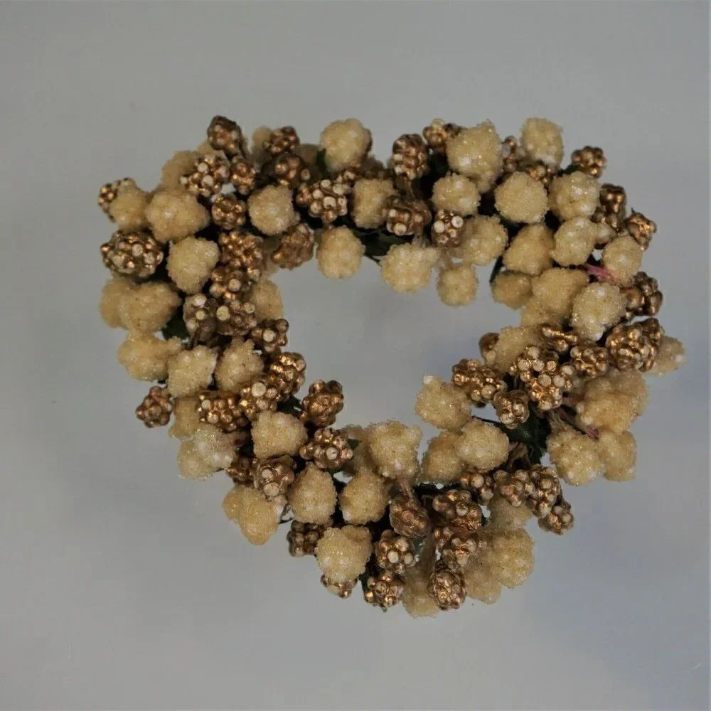 Christmas Candle Ring Frosted Gold Glitter Heart Shaped Holiday Decor